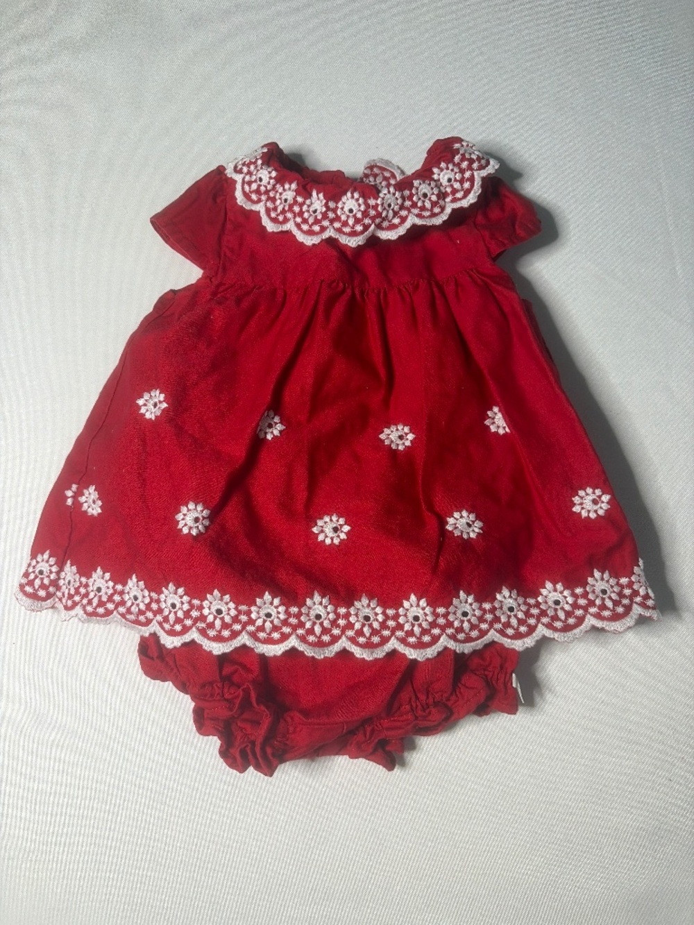 Janie & Jack Red and White embroidered dress with pantaloon size 6 to 12 m